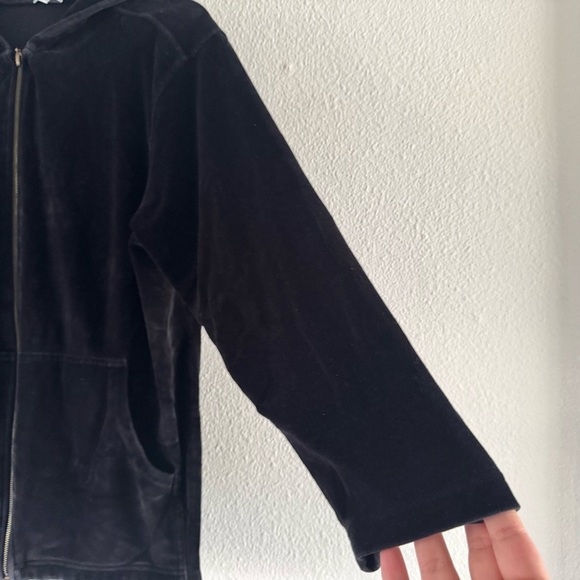Y2K Velour Zip Up Hoodie Large Black Loungewear Cozy Athleisure Cotton Couture - Picture 7 of 12
